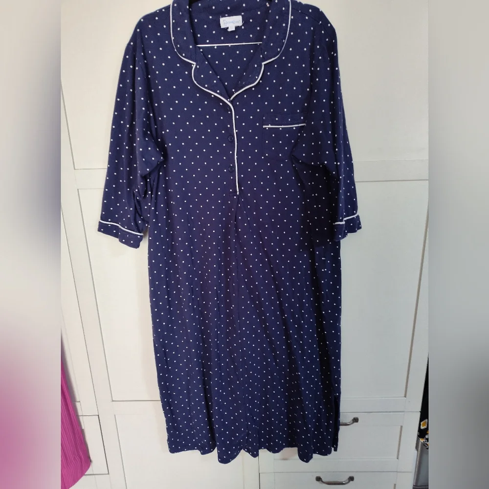 Pajama Graham Polka Dot Maxi Midi Nightgown Size 2X Roomy Warm Cozy Cotton Knit